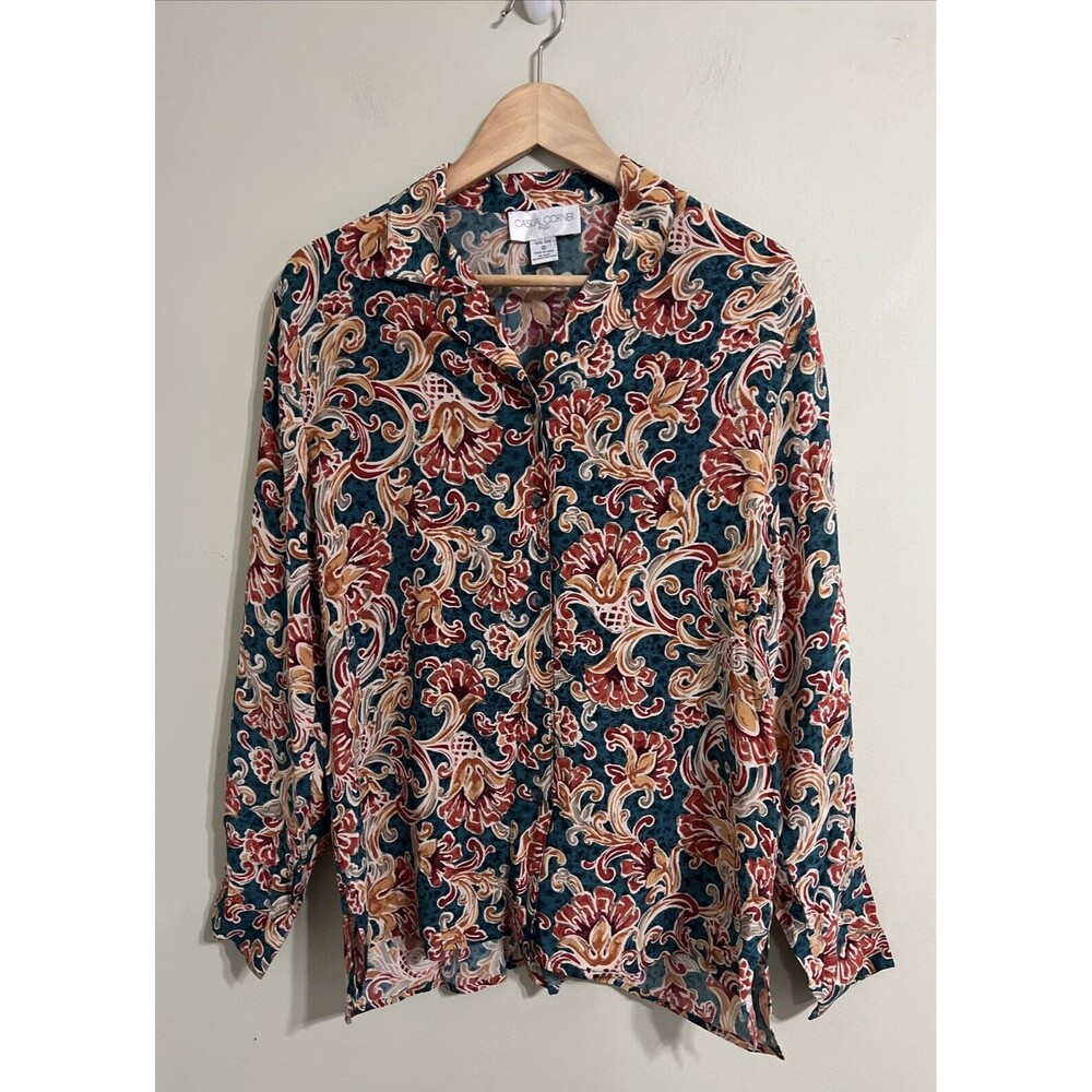 Vintage Casual Corner & Co Women’s 100% Silk Button Up Floral Blouse  Size M